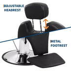 Fauteuil de Salon Noir pour Coiffeur, Fauteuil Inclinable Pivotant à 360° avec Appuie-tête Réglable, Chaise de Barbier pour Salon de Beauté & Tatoueurs