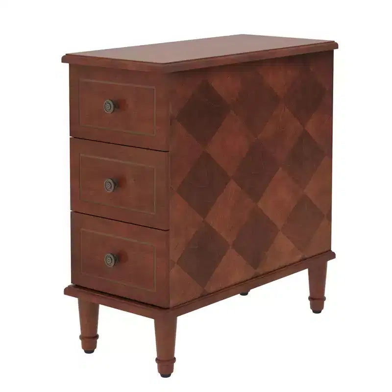 Table de chevet en bois entièrement assemblée, Table d'appoint étroite à 3 tiroirs pour chambre à coucher