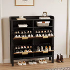 Meuble à chaussures avec 4 tiroirs basculants, Organiseur de chaussures étroit cannelé avec pieds, Armoire dissimulée autoportante pour entrée et couloir