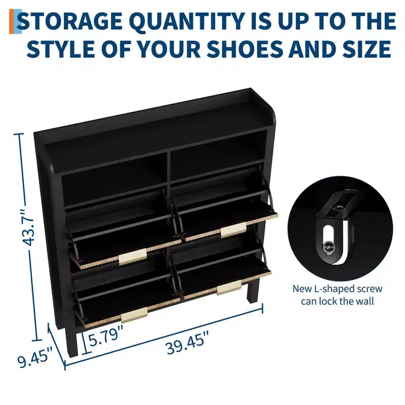 Meuble à chaussures avec 4 tiroirs basculants, Organiseur de chaussures étroit cannelé avec pieds, Armoire dissimulée autoportante pour entrée et couloir