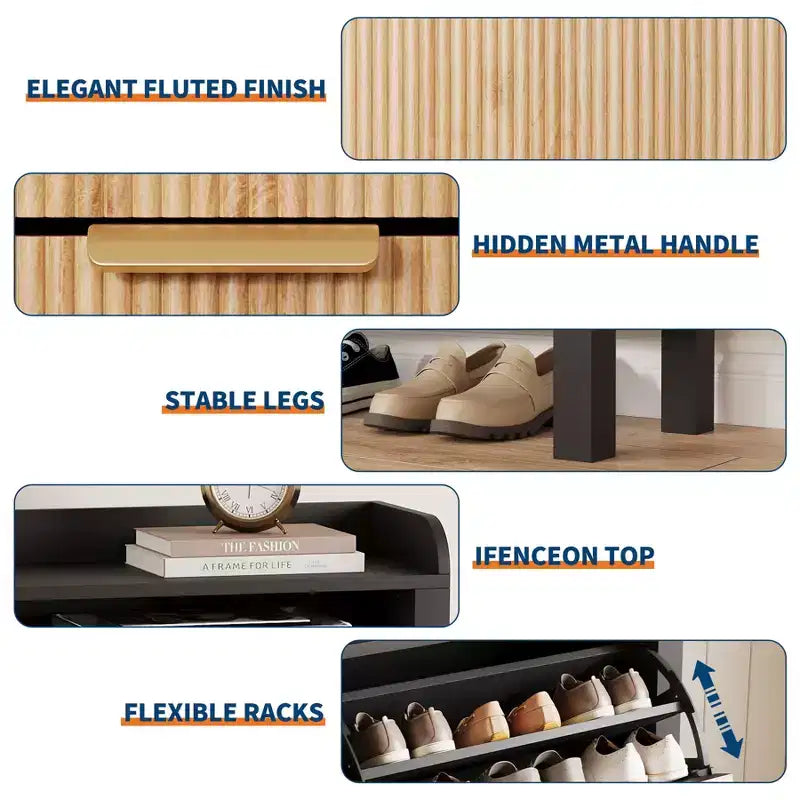 Meuble à chaussures avec 4 tiroirs basculants, Organiseur de chaussures étroit cannelé avec pieds, Armoire dissimulée autoportante pour entrée et couloir