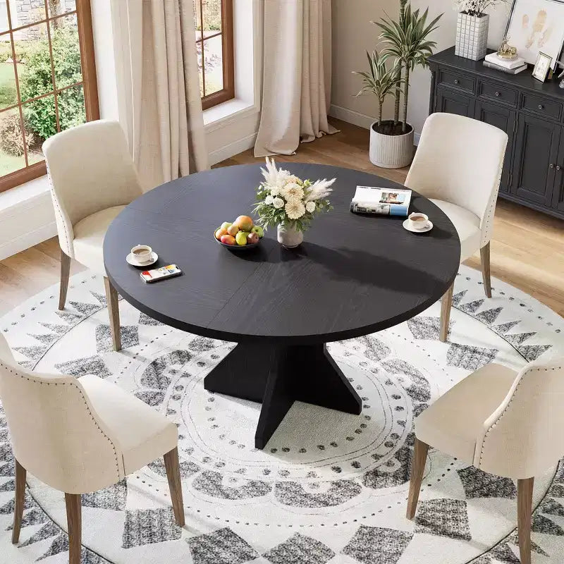 Table à manger ronde pour 4-6 personnes - Table de cuisine circulaire de 120 cm avec base sur pied solide, meubles de salle à manger pour petits espaces dans le salon