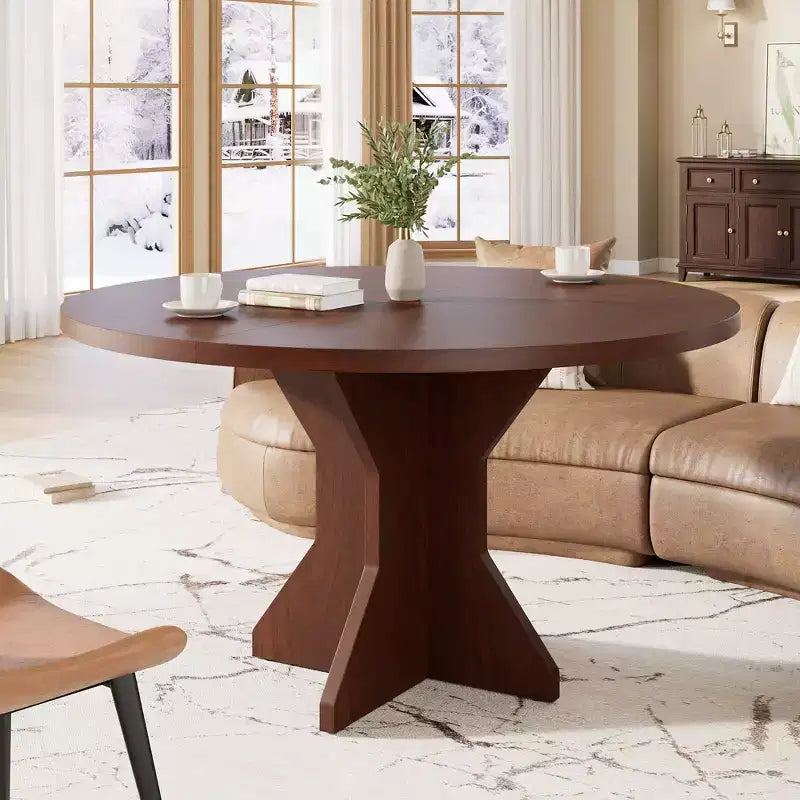 Table à manger ronde pour 4-6 personnes - Table de cuisine circulaire de 120 cm avec base sur pied solide, meubles de salle à manger pour petits espaces dans le salon