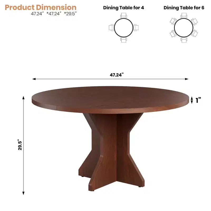 Table à manger ronde pour 4-6 personnes - Table de cuisine circulaire de 120 cm avec base sur pied solide, meubles de salle à manger pour petits espaces dans le salon