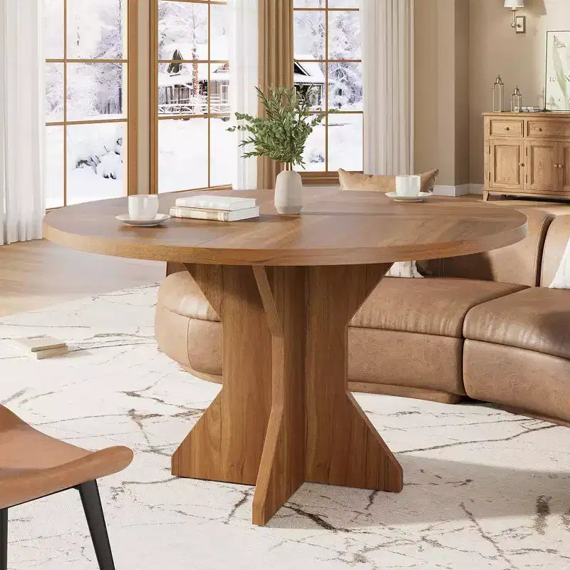 Table à manger ronde pour 4-6 personnes - Table de cuisine circulaire de 120 cm avec base sur pied solide, meubles de salle à manger pour petits espaces dans le salon