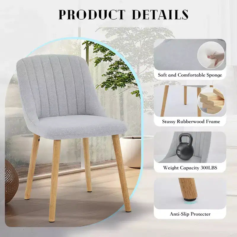 Chaises de salle à manger modernes rembourrées, lot de 2, chaises d'appoint en tissu à dossier haut avec pieds en bois, sièges confortables pour cuisine, salle à manger