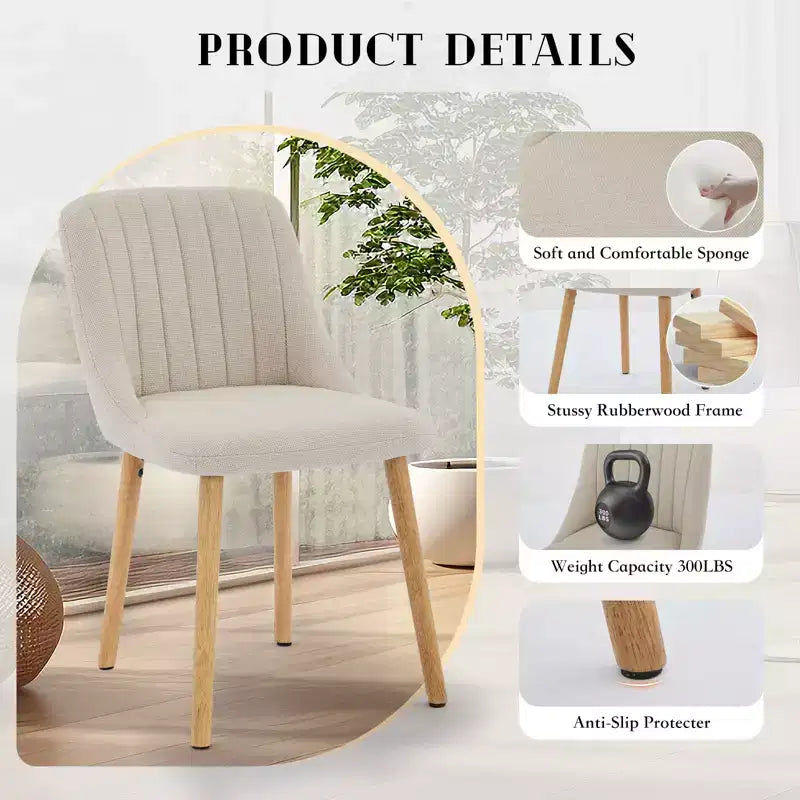 Chaises de salle à manger modernes rembourrées, lot de 2, chaises d'appoint en tissu à dossier haut avec pieds en bois, sièges confortables pour cuisine, salle à manger
