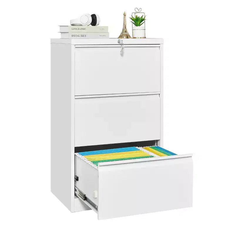 Classeur en acier avec serrure - Classeur robuste à 3 tiroirs, classeur horizontal pour bureau ou maison