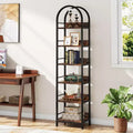 Lantine 78.7 Tall Bookcase, 6-Tier Slim Bookshelf with Metal Frame, Industrial Narrow Book Shelf for Living Room, Study, Bedroom, Rustic Brown