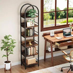 Étagère haute 78,7", bibliothèque mince à 6 niveaux avec cadre métallique, étagère étroite de style industriel pour salon, bureau, chambre à coucher, brun rustique