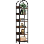 Étagère haute 78,7", bibliothèque mince à 6 niveaux avec cadre métallique, étagère étroite de style industriel pour salon, bureau, chambre à coucher, brun rustique