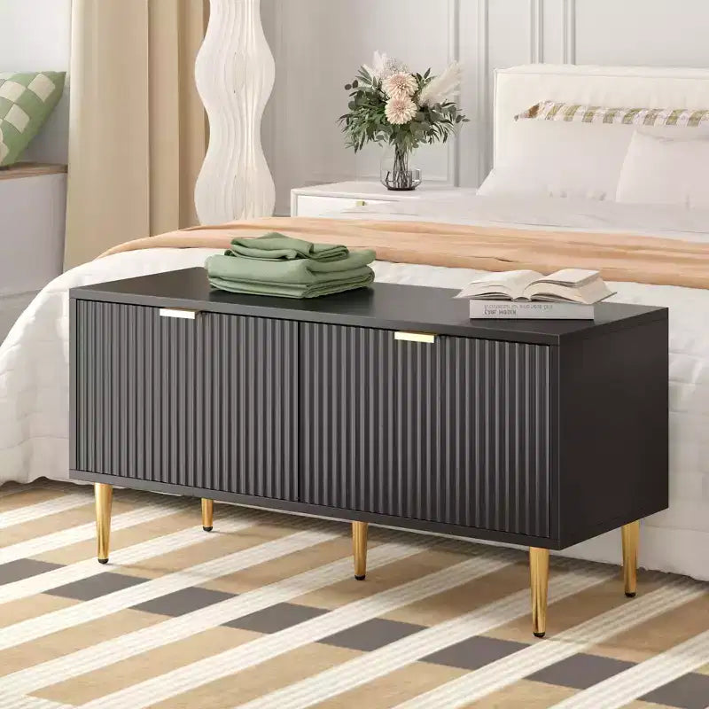 Shoe Cabinet, Entryway Bench  Modern Fluted 2-Door Shoe Storage Cabinet for Hallway, Living Room, Bedroom