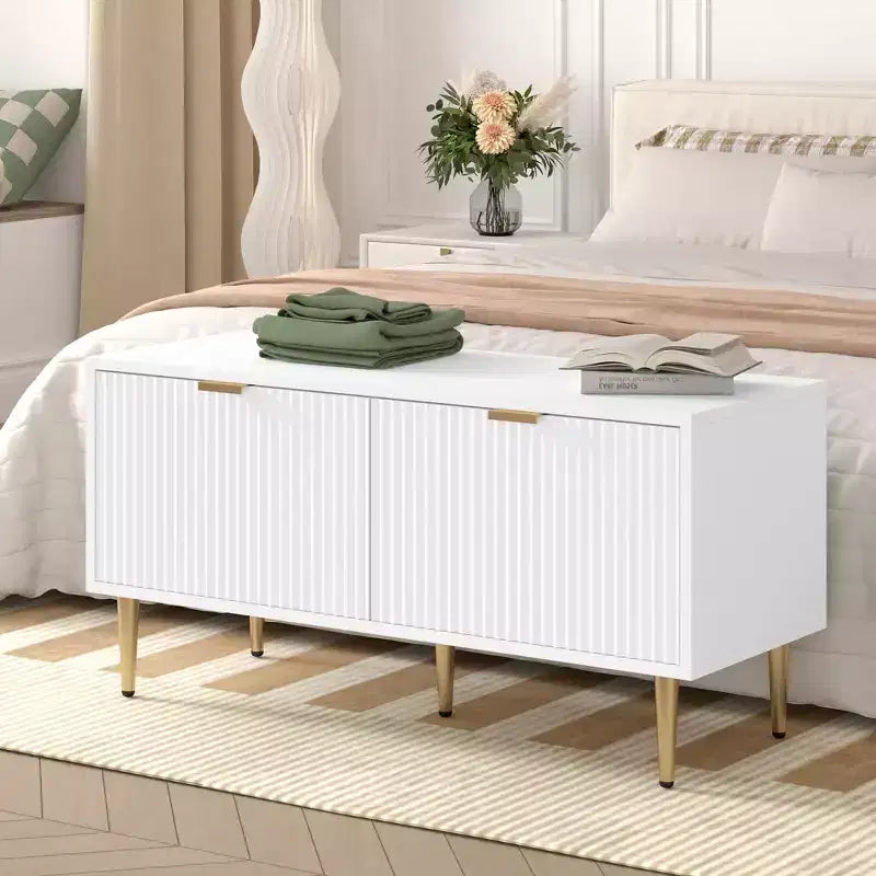 Meuble à chaussures, banc d'entrée Meuble de rangement à chaussures moderne cannelé à 2 portes pour le couloir, le salon, la chambre à coucher