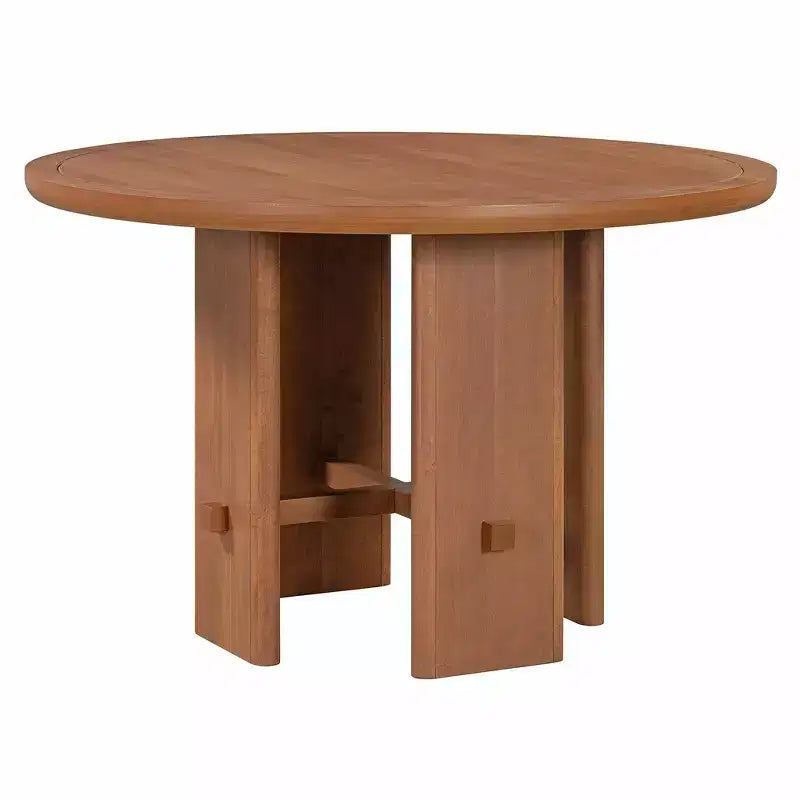 Table de salle à manger ronde 5 pièces style campagnard avec 4 chaises rembourrées en bois massif, ensemble pour 4 personnes