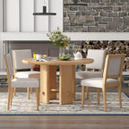 Table de salle à manger ronde 5 pièces style campagnard avec 4 chaises rembourrées en bois massif, ensemble pour 4 personnes