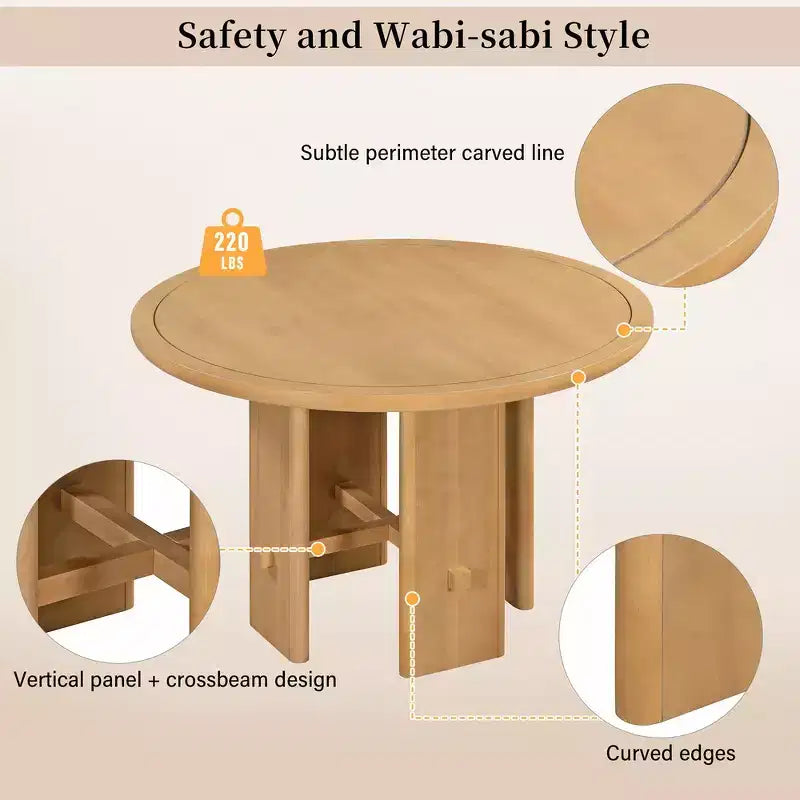 Table de salle à manger ronde 5 pièces style campagnard avec 4 chaises rembourrées en bois massif, ensemble pour 4 personnes