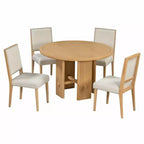 Table de salle à manger ronde 5 pièces style campagnard avec 4 chaises rembourrées en bois massif, ensemble pour 4 personnes