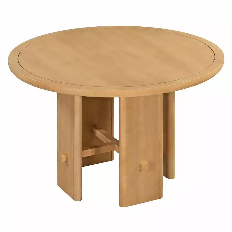 Table de salle à manger ronde 5 pièces style campagnard avec 4 chaises rembourrées en bois massif, ensemble pour 4 personnes