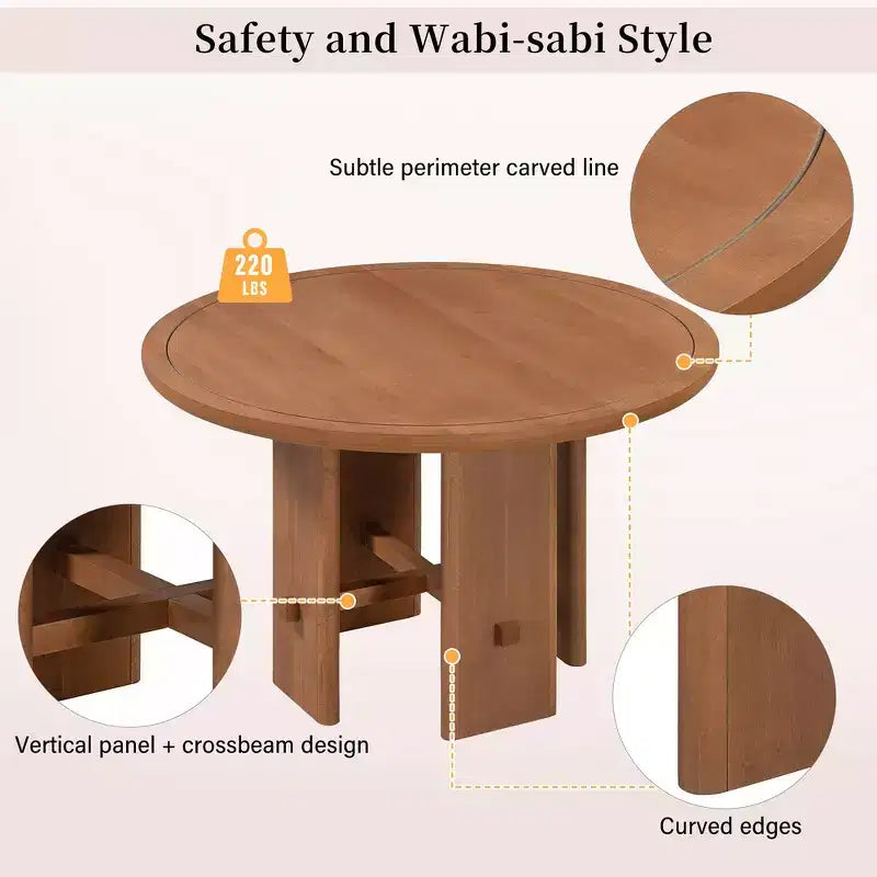 Table de salle à manger ronde 5 pièces style campagnard avec 4 chaises rembourrées en bois massif, ensemble pour 4 personnes