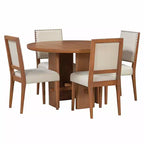 Table de salle à manger ronde 5 pièces style campagnard avec 4 chaises rembourrées en bois massif, ensemble pour 4 personnes