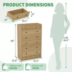 Commode de rangement moderne avec 5 tiroirs, armoire de rangement en bois pour chambre à coucher, chambre d'enfant, couloir, salon, chêne naturel 5 seaux