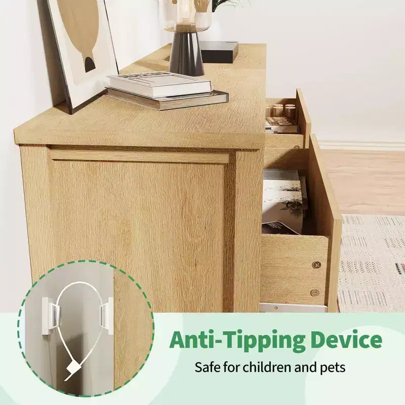 Commode de rangement moderne avec 5 tiroirs, armoire de rangement en bois pour chambre à coucher, chambre d'enfant, couloir, salon, chêne naturel 5 seaux