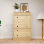 Commode de rangement moderne avec 5 tiroirs, armoire de rangement en bois pour chambre à coucher, chambre d'enfant, couloir, salon, chêne naturel 5 seaux