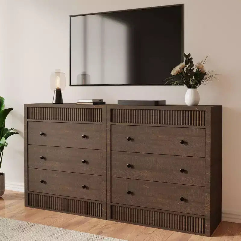 Commode de rangement moderne avec 5 tiroirs, armoire de rangement en bois pour chambre à coucher, chambre d'enfant, couloir, salon, chêne naturel 5 seaux