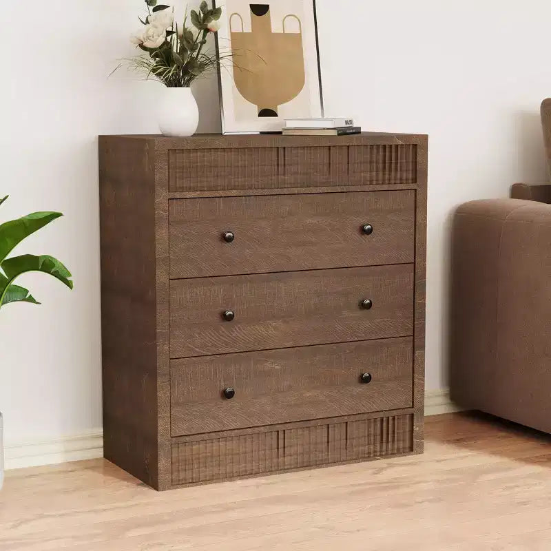 Commode de rangement moderne avec 5 tiroirs, armoire de rangement en bois pour chambre à coucher, chambre d'enfant, couloir, salon, chêne naturel 5 seaux