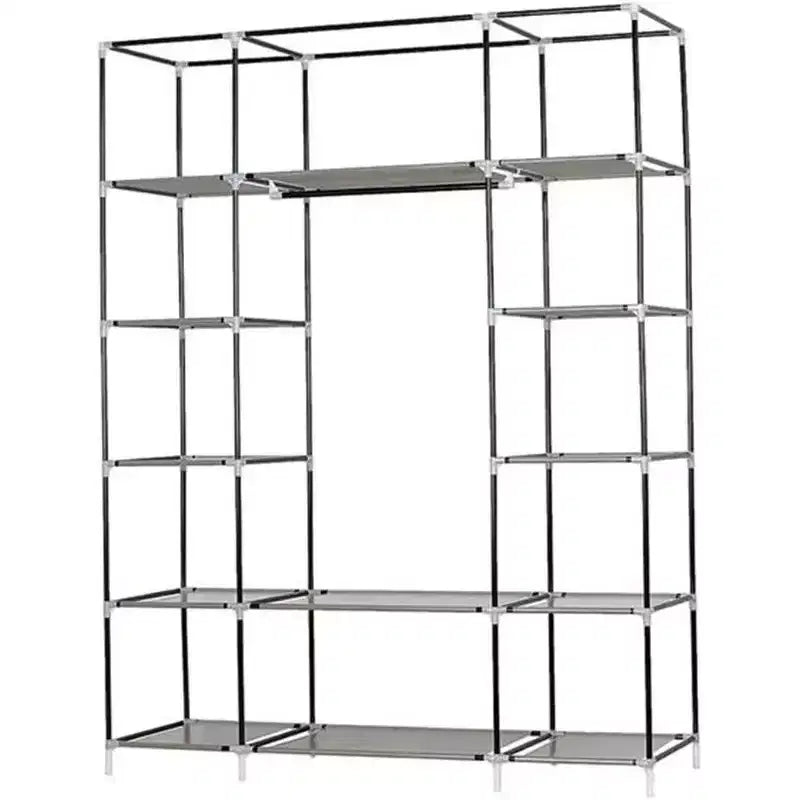 Armoire en tissu non tissé, Organisateur de rangement à 5 niveaux et 12 compartiments, 133x46x170cm, Gris, pour maison ou dortoir