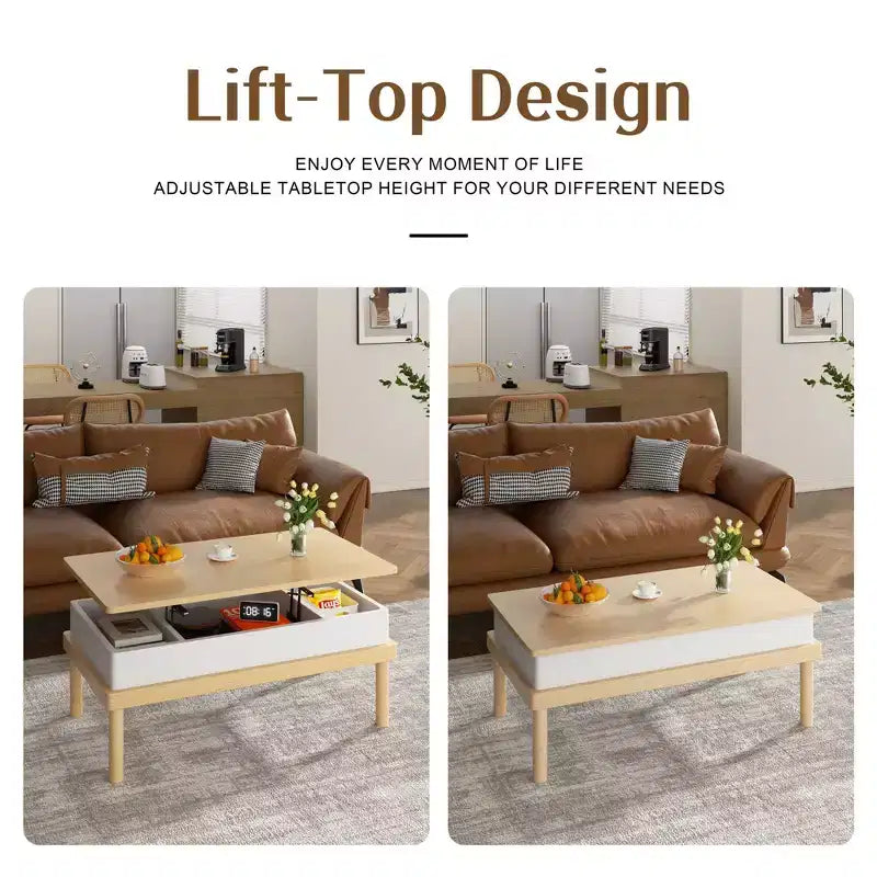 Table basse relevable avec compartiment caché, table à manger relevable, pour salon, bureau à domicile