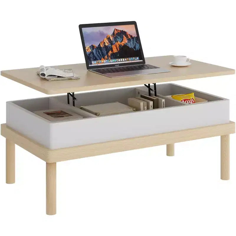 Table basse relevable avec compartiment caché, table à manger relevable, pour salon, bureau à domicile