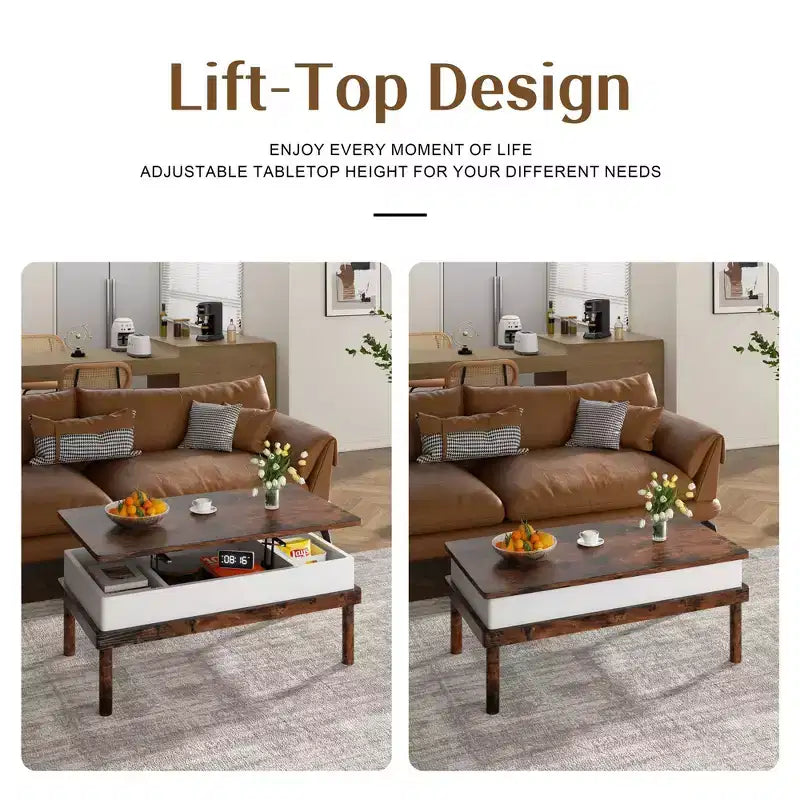 Table basse relevable avec compartiment caché, table à manger relevable, pour salon, bureau à domicile