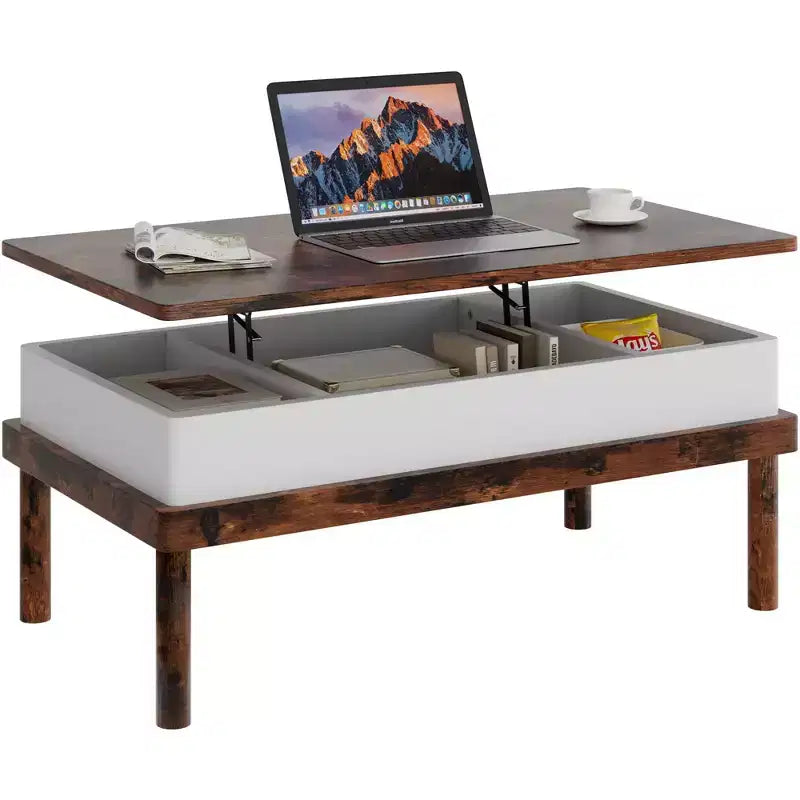 Table basse relevable avec compartiment caché, table à manger relevable, pour salon, bureau à domicile