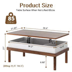 Table basse relevable avec compartiment caché, table à manger relevable, pour salon, bureau à domicile