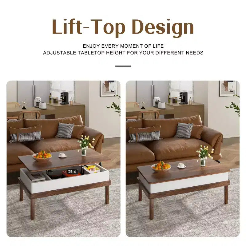 Table basse relevable avec compartiment caché, table à manger relevable, pour salon, bureau à domicile