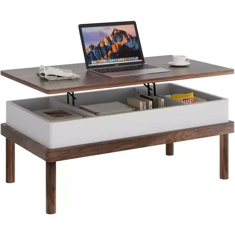 Table basse relevable avec compartiment caché, table à manger relevable, pour salon, bureau à domicile