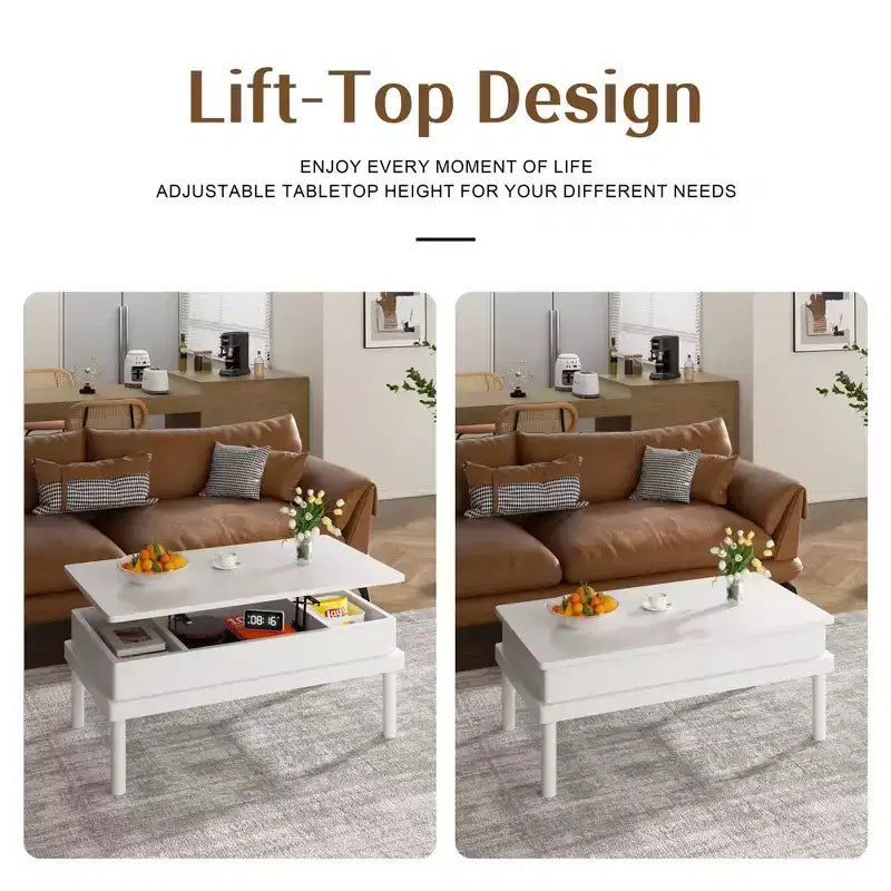 Table basse relevable avec compartiment caché, table à manger relevable, pour salon, bureau à domicile