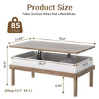 Table basse relevable avec compartiment caché, table à manger relevable, pour salon, bureau à domicile