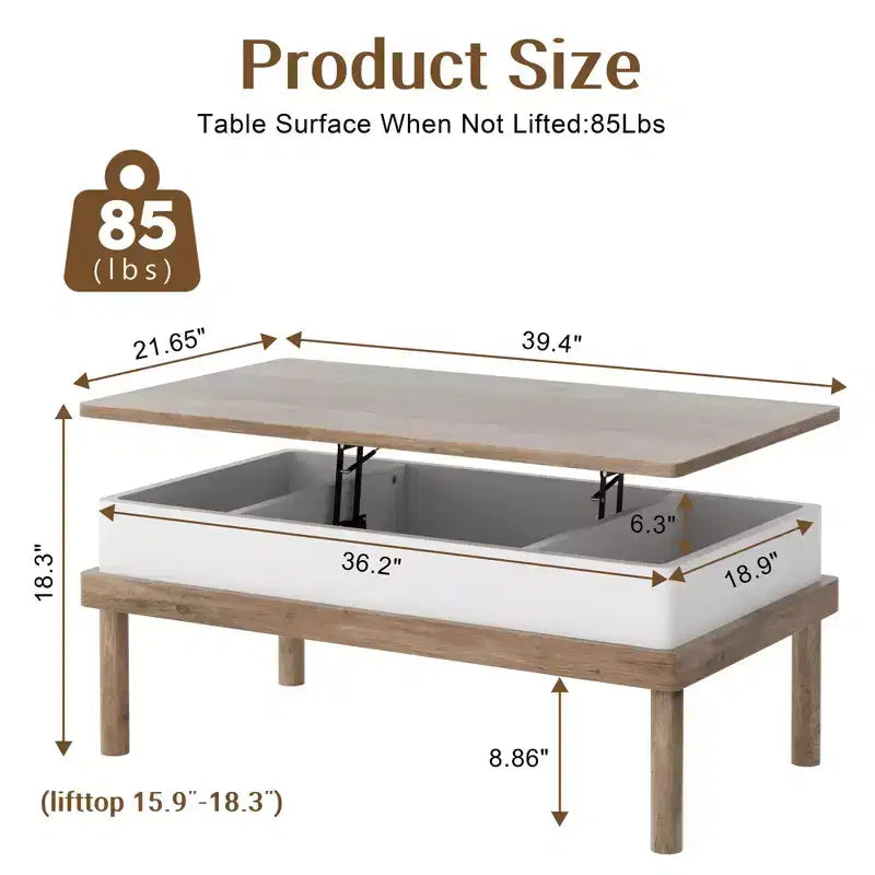 Table basse relevable avec compartiment caché, table à manger relevable, pour salon, bureau à domicile