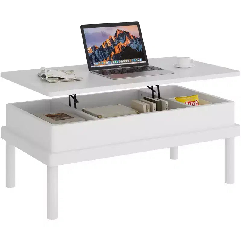 Table basse relevable avec compartiment caché, table à manger relevable, pour salon, bureau à domicile