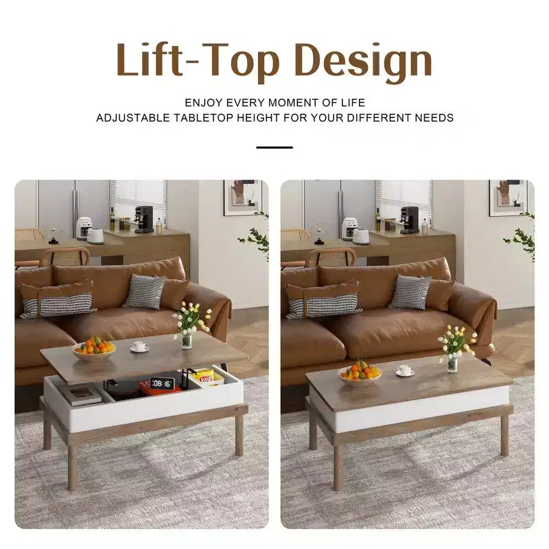 Table basse relevable avec compartiment caché, table à manger relevable, pour salon, bureau à domicile