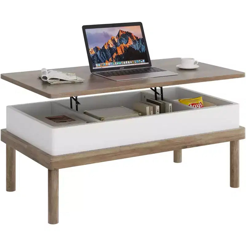 Table basse relevable avec compartiment caché, table à manger relevable, pour salon, bureau à domicile