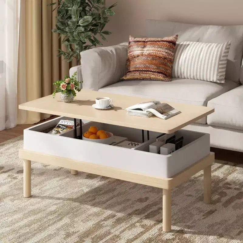 Table basse relevable avec compartiment caché, table à manger relevable, pour salon, bureau à domicile
