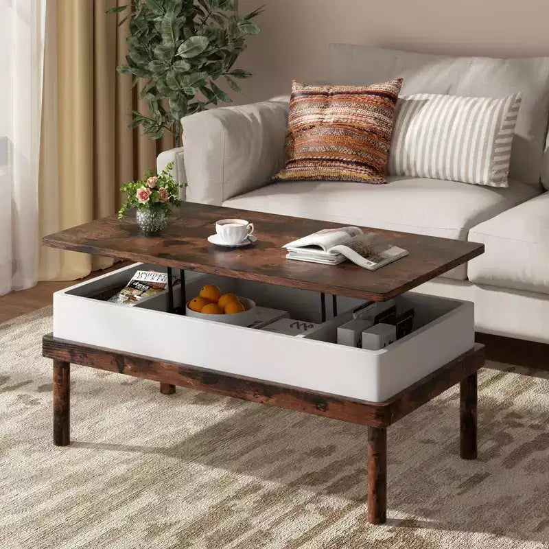 Table basse relevable avec compartiment caché, table à manger relevable, pour salon, bureau à domicile