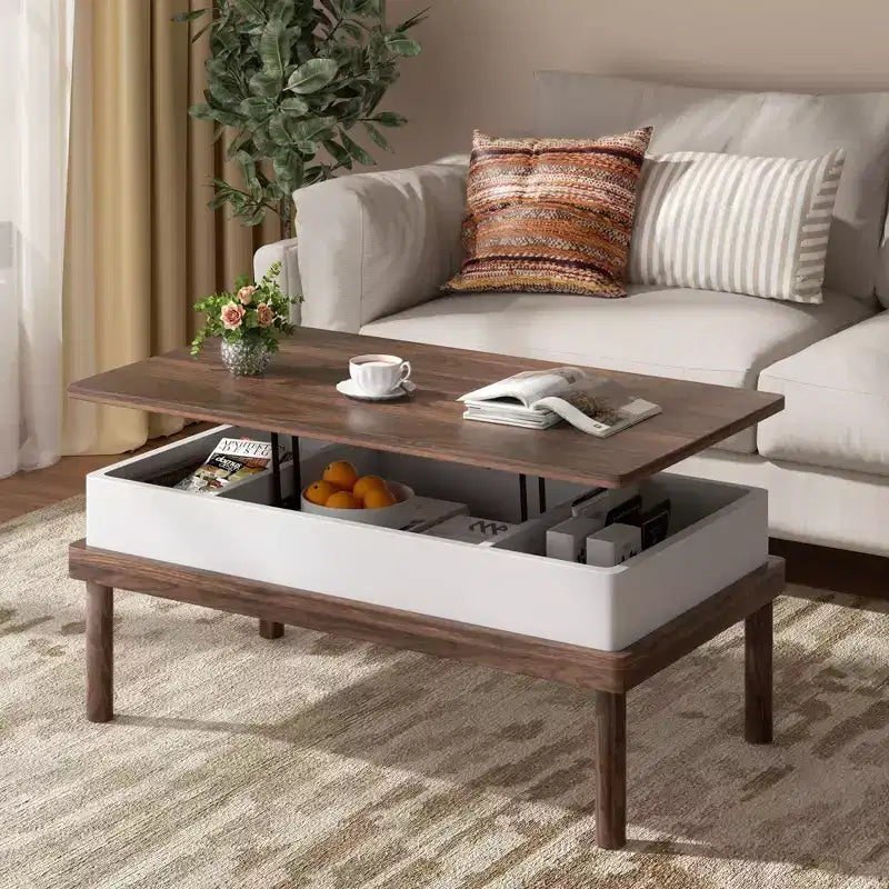 Table basse relevable avec compartiment caché, table à manger relevable, pour salon, bureau à domicile