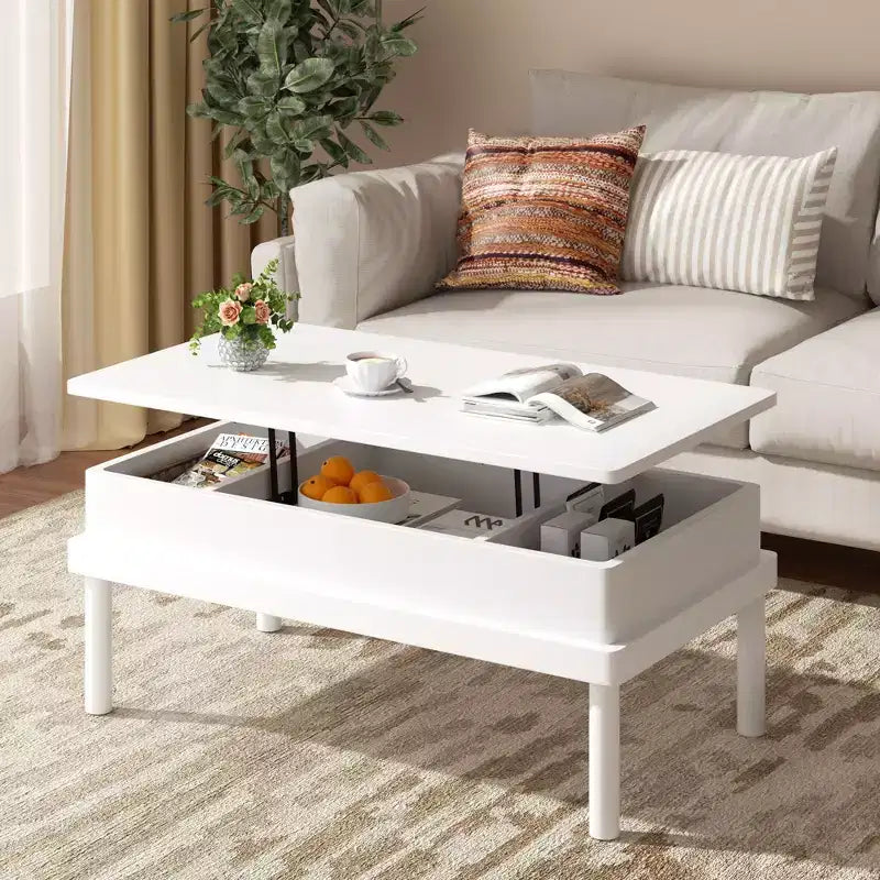 Table basse relevable avec compartiment caché, table à manger relevable, pour salon, bureau à domicile