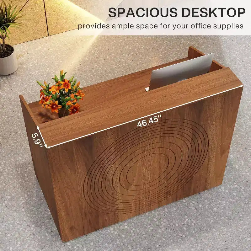 Bureau de réception de 47 pouces avec comptoir, bureau d'accueil moderne avec passe-câbles pour hall d'entrée, salon de beauté, bureau à domicile, noyer