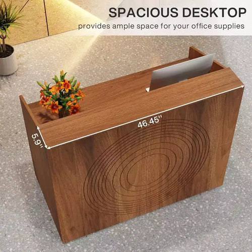 Bureau de réception de 47 pouces avec comptoir, bureau d'accueil moderne avec passe-câbles pour hall d'entrée, salon de beauté, bureau à domicile, noyer