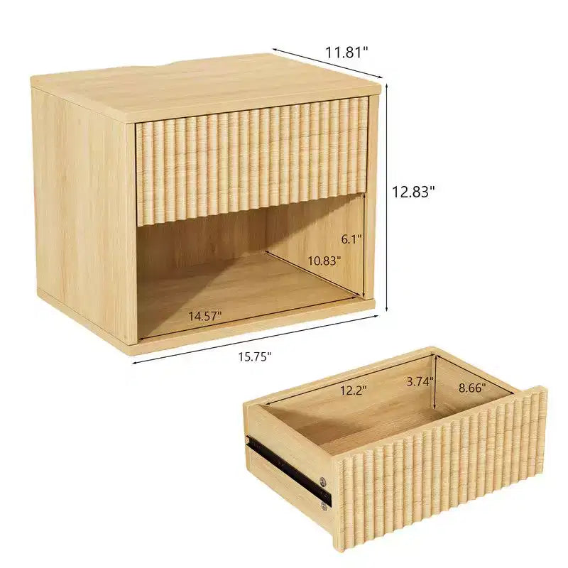 Table de chevet flottante de 40 cm de large - 1 tiroir, 1 étagère - Lot de 2